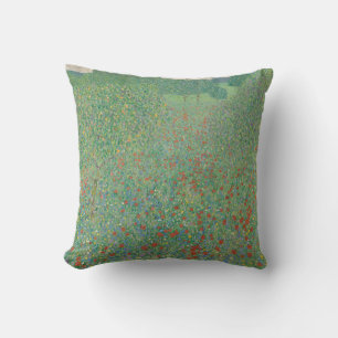 Poppy Field by Gustav Klimt Throw Pillow