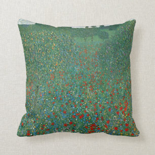 Poppy Field by Gustav Klimt Throw Pillow