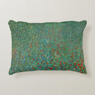 Poppy Field by Gustav Klimt, Vintage Art Nouveau Accent Pillow