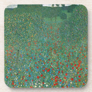 Poppy Field by Gustav Klimt, Vintage Art Nouveau Coaster