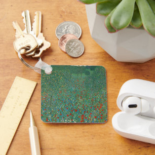 Poppy Field by Gustav Klimt, Vintage Art Nouveau Keychain