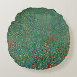 Poppy Field by Gustav Klimt, Vintage Art Nouveau Round Pillow<br><div class="desc">Poppy Field (1907) by Gustav Klimt is a vintage Victorian Era fine art symbolism floral landscape painting. A nature scene with a large meadow with blooming red poppy flowers. It's spring and the poppies and fruit trees are in bloom. About the artist: Gustav Klimt (1862-1918) was an Austrian Symbolist painter...</div>