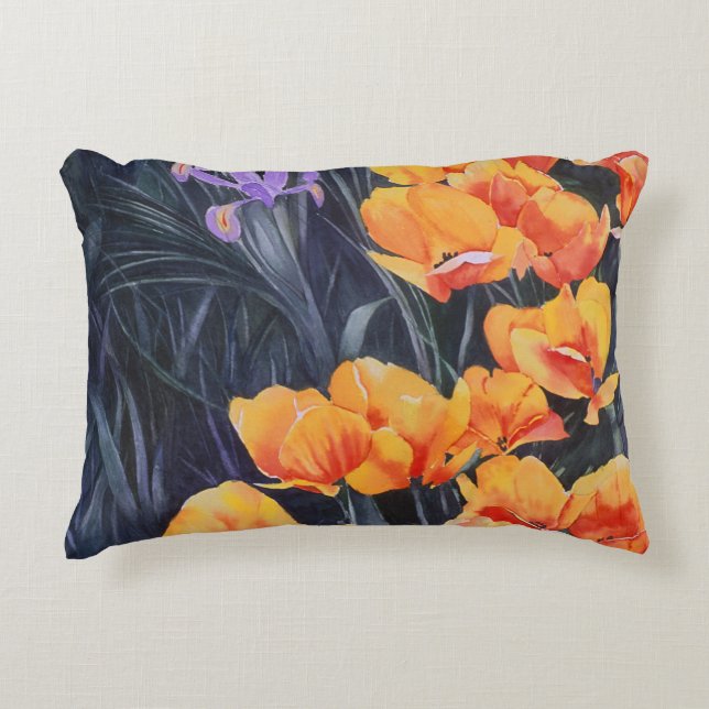 Poppy Field Colourful Impressionistic Painting Accent Pillow (Front)