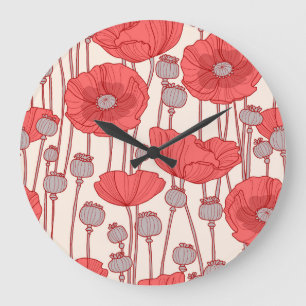 Poppy Field Dance: Seamless Floral Rhapsody Large Clock