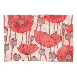 Poppy Field Dance: Seamless Floral Rhapsody Pillowcase