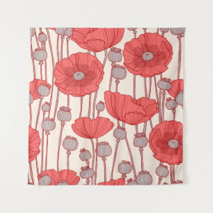 Poppy Field Dance: Seamless Floral Rhapsody Tapestry