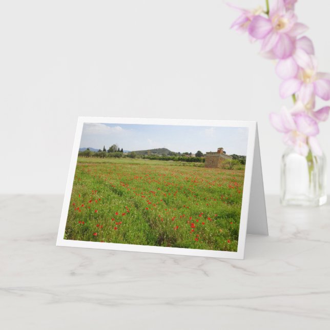 Poppy Field Farmhouse Landscape Card (Orchid)