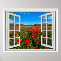 Poppy Field Faux Window View