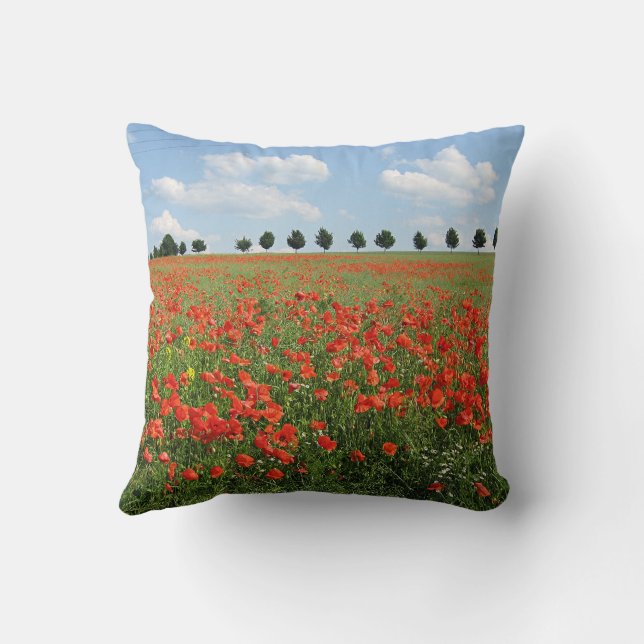 Poppy Field in Bloom Throw Pillow (Back)