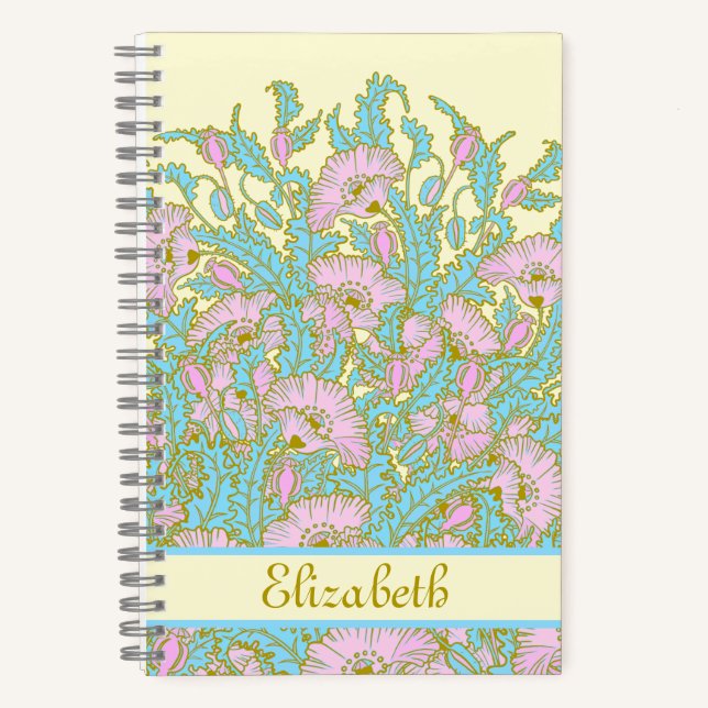 Poppy Field in Pastel Colours, Poppies Pink Blue Notebook (Front)
