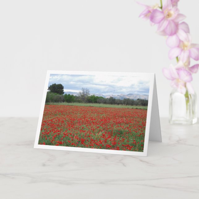 Poppy Field Mountain Landscape Card (Orchid)