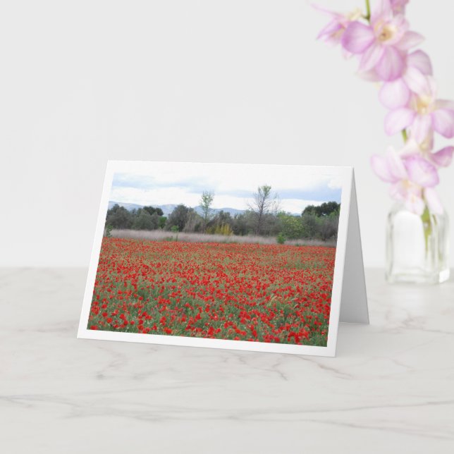 Poppy Field Mountain Landscape Card (Orchid)
