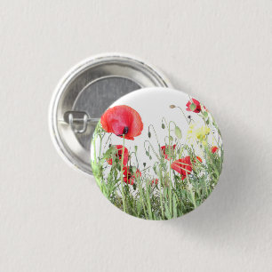Poppy field Nature blooms flowers 1 Inch Round Button