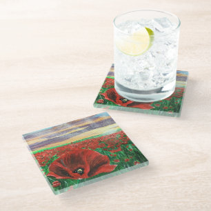 Poppy Field SF Glass Coasters