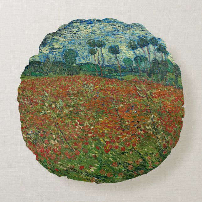 Poppy Field - Vincent van Gogh Round Pillow (Front)