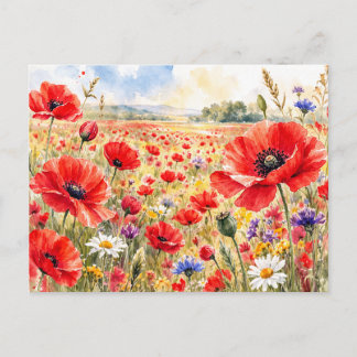 Poppy Field - Watercolour Poppy Postcard