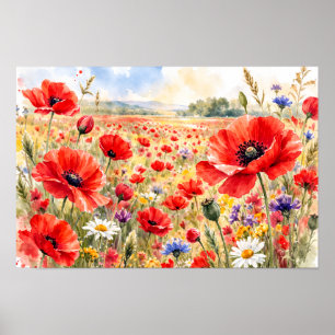 Poppy Field - Watercolour Poppy Poster