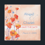 Poppy Field Wedding Save the Date Magnet<br><div class="desc">Sweet red poppies & blue butterflies in the meadow illustrated on custom Wedding Save the Date Magnets. The elegant & unique invitation magnets will be perfect for your SPRING MEADOW WEDDING | BOHO WEDDING | RED & SALMON COLOR PALETTE WEDDING or LOVELY POPPY THEMED WEDDING! All the sample text can...</div>