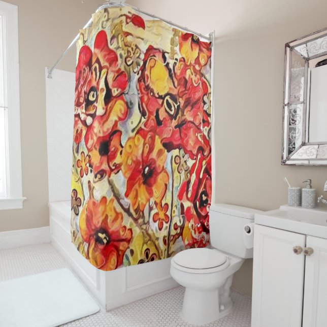 Poppy Fields Design 1 shower curtain (In Situ)