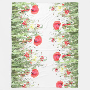 Poppy fields flowers Sun Nature blooms Heart Fleece Blanket