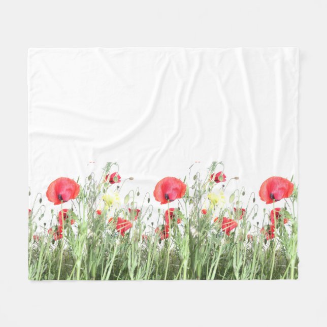 Poppy fields flowers Sun Nature blooms Heart  Fleece Blanket (Front (Horizontal))