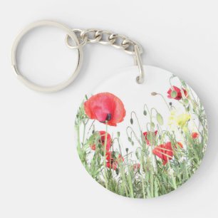 Poppy fields flowers Sun Nature blooms Heart Keychain