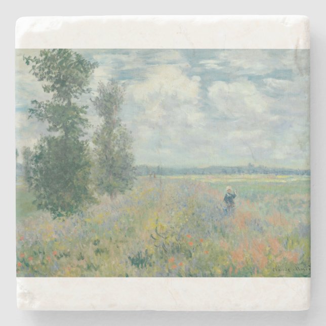 Poppy Fields near Argenteuil by Claude Monet Stone Coaster (Front)