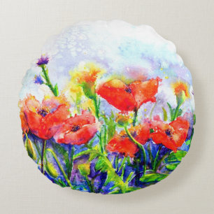 Poppy Fields Round Pillow