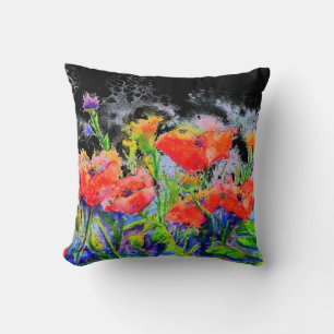 Poppy Fields -watercolor floral Throw Pillow