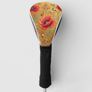 Poppy fleur golden design golf head cover