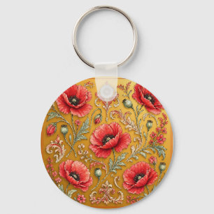 Poppy fleur golden design keychain