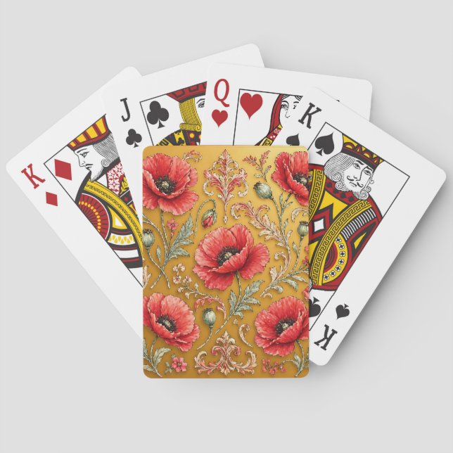 Poppy fleur golden design playing cards (Back)