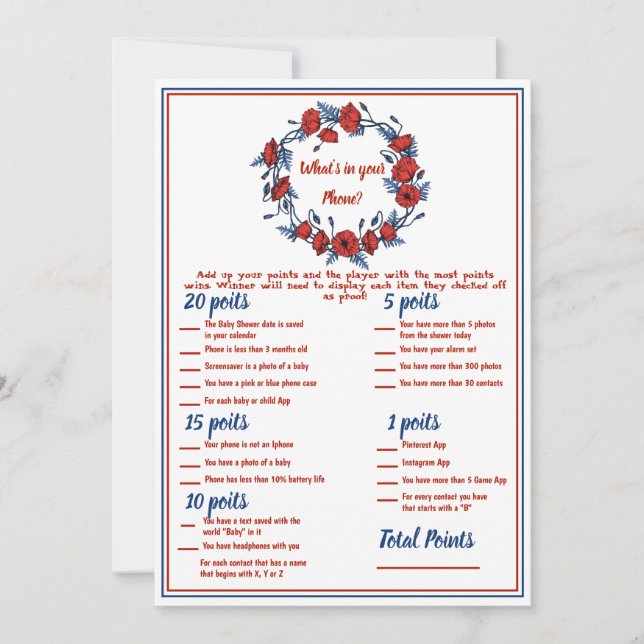 Poppy Floral Baby Shower 2x Games Invitation (Front)