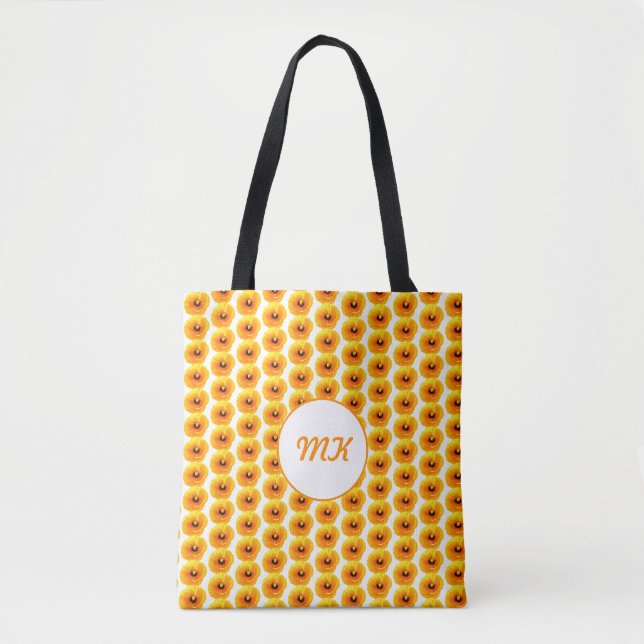 Poppy Floral Golden Gold Yellow Monograms Gift Tote Bag (Front)