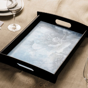 Poppy Floral   Gorgeous Blue Dusty Hued Flower Tissue Paper