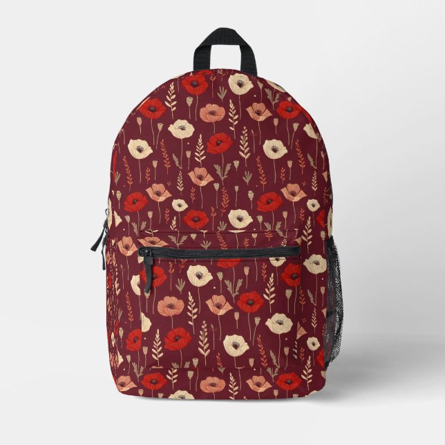 Poppy Floral Pattern Printed Backpack (Front)