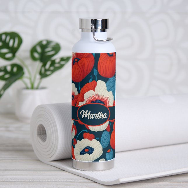 Poppy Floral Pattern Water Bottle (Yoga)