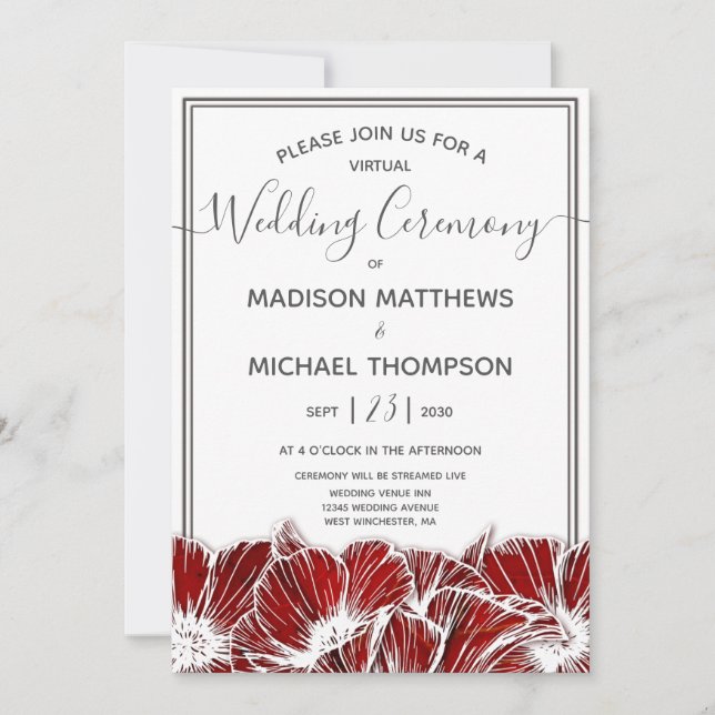 Poppy Floral Virtual Wedding Livestream Wedding In Invitation (Front)