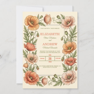 Poppy Floral Wedding Invitation Vintage Botanical