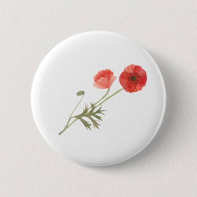 Poppy Flower  2 Inch Round Button (Front)