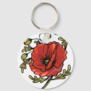 Poppy Flower Art Nouveau Keychain