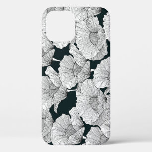 Poppy Flower, Black White Line. iPhone 12 Case