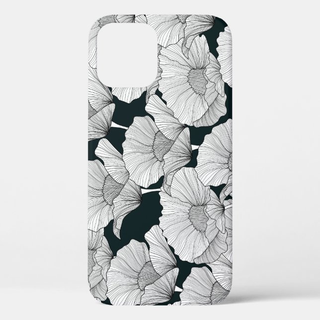 Poppy Flower, Black White Line. Case-Mate iPhone Case (Back)