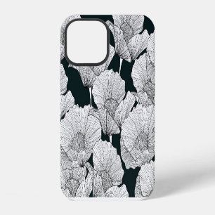 Poppy Flower, Black White Line. iPhone 12 Case