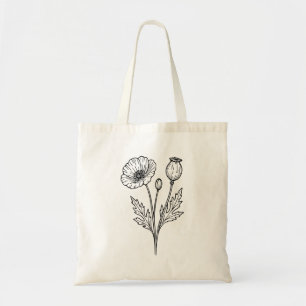 Poppy Flower Botanical Bloom Line Art Tote Bag
