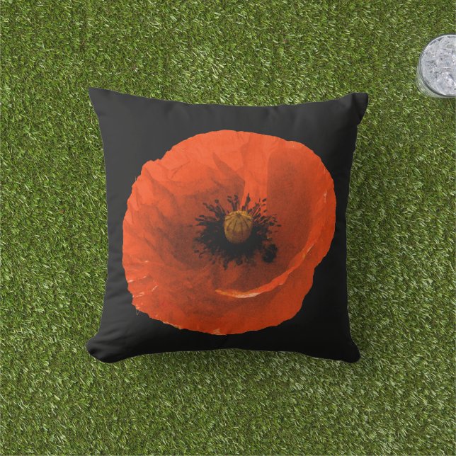Poppy Flower Colourful Floral Abstract Custom Outdoor Pillow (Grass)