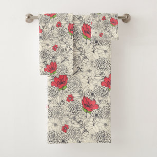 Poppy Flower Garden Pattern Bath Towel Set