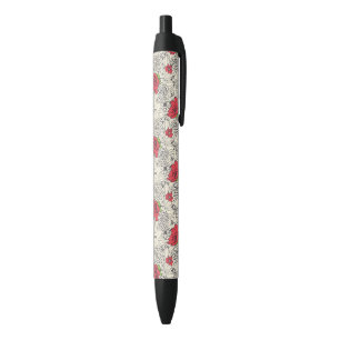 Poppy Flower Garden Pattern Black Ink Pen