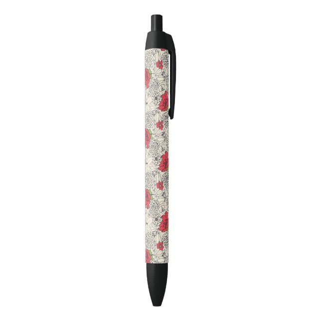 Poppy Flower Garden Pattern Black Ink Pen (Bottom (Vertical))