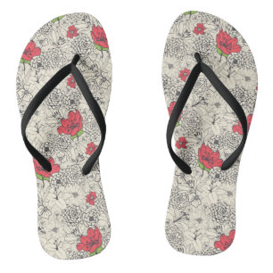 Poppy Flower Garden Pattern Flip Flops